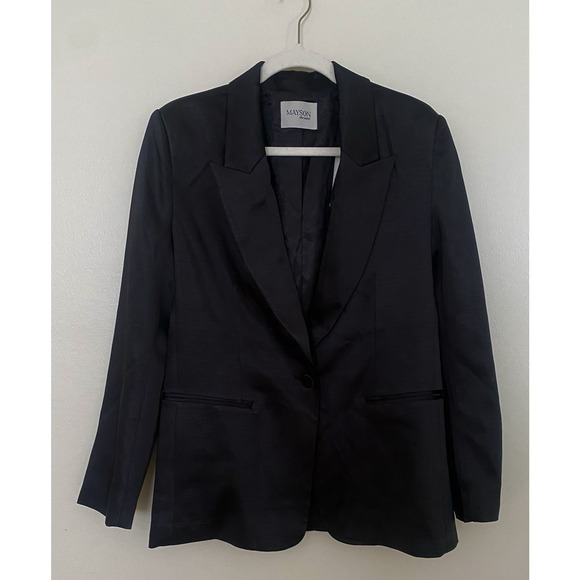 NWT Mayson The Label Relaxed Satin Blazer Black S Formal Holiday Party Classic - Picture 6 of 16